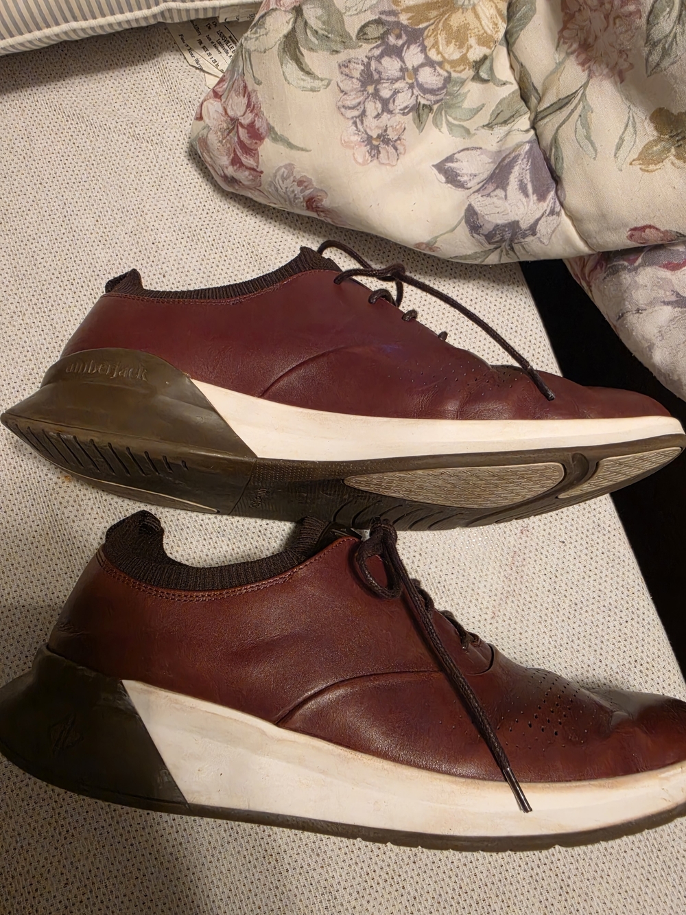 Amberjack Men's Brown Leather Sneakers Lace Up Round Toe Rubber Sole US 11
